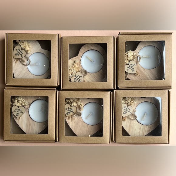 Set of 6 Heart Wood Tealight Candle Holders Flowers Party Wedding Shower Favors - Picture 6 of 6